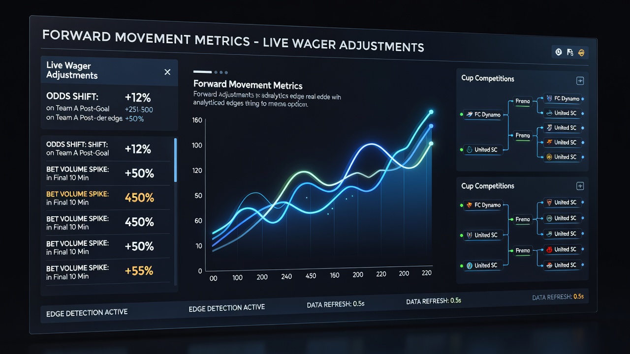 Live betting interface displaying forward progression stats alongside in-play odds for a cup competition match