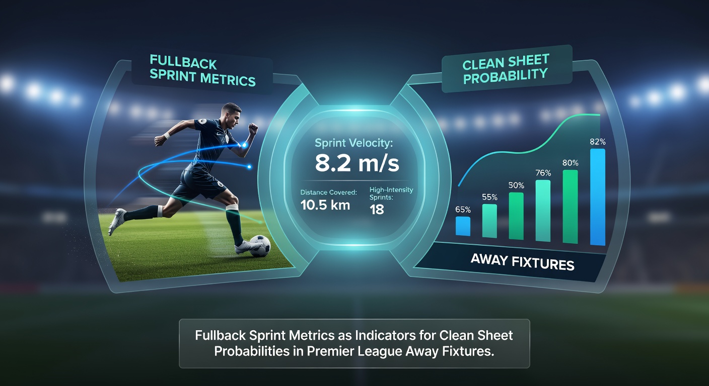 Premier League away fixture statistics chart displaying fullback sprint volumes versus clean sheet percentages