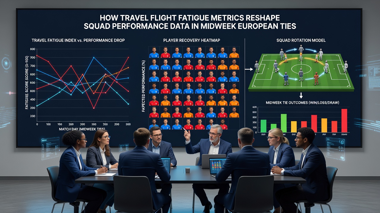 Midfielders monitoring recovery metrics during a midweek European away fixture
