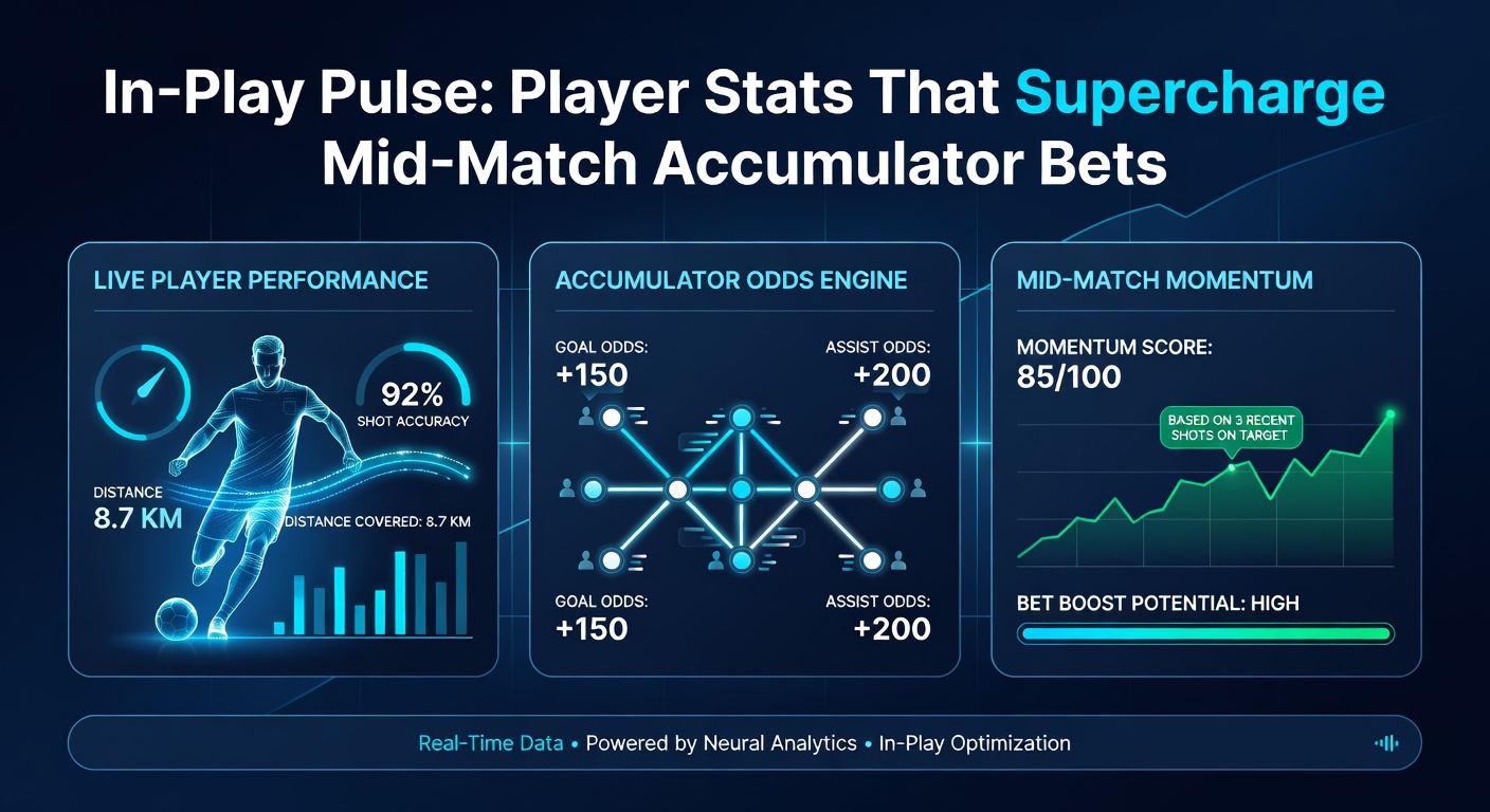 Close-up of a betting app screen displaying live player stats dashboard during a Premier League match, with accumulator odds updating