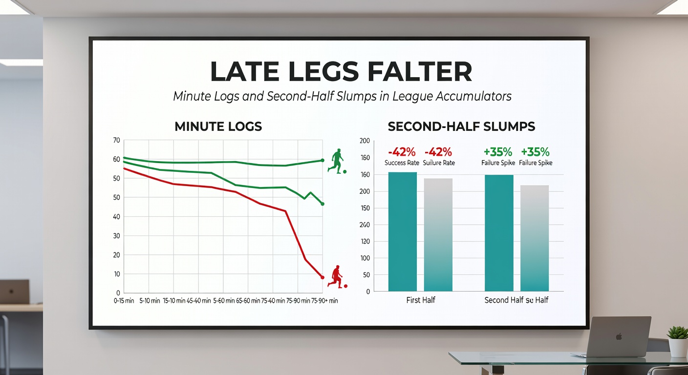 Infographic of a Premier League match timeline, marking second-half goals and player fatigue metrics in a recent accumulator-busting fixture