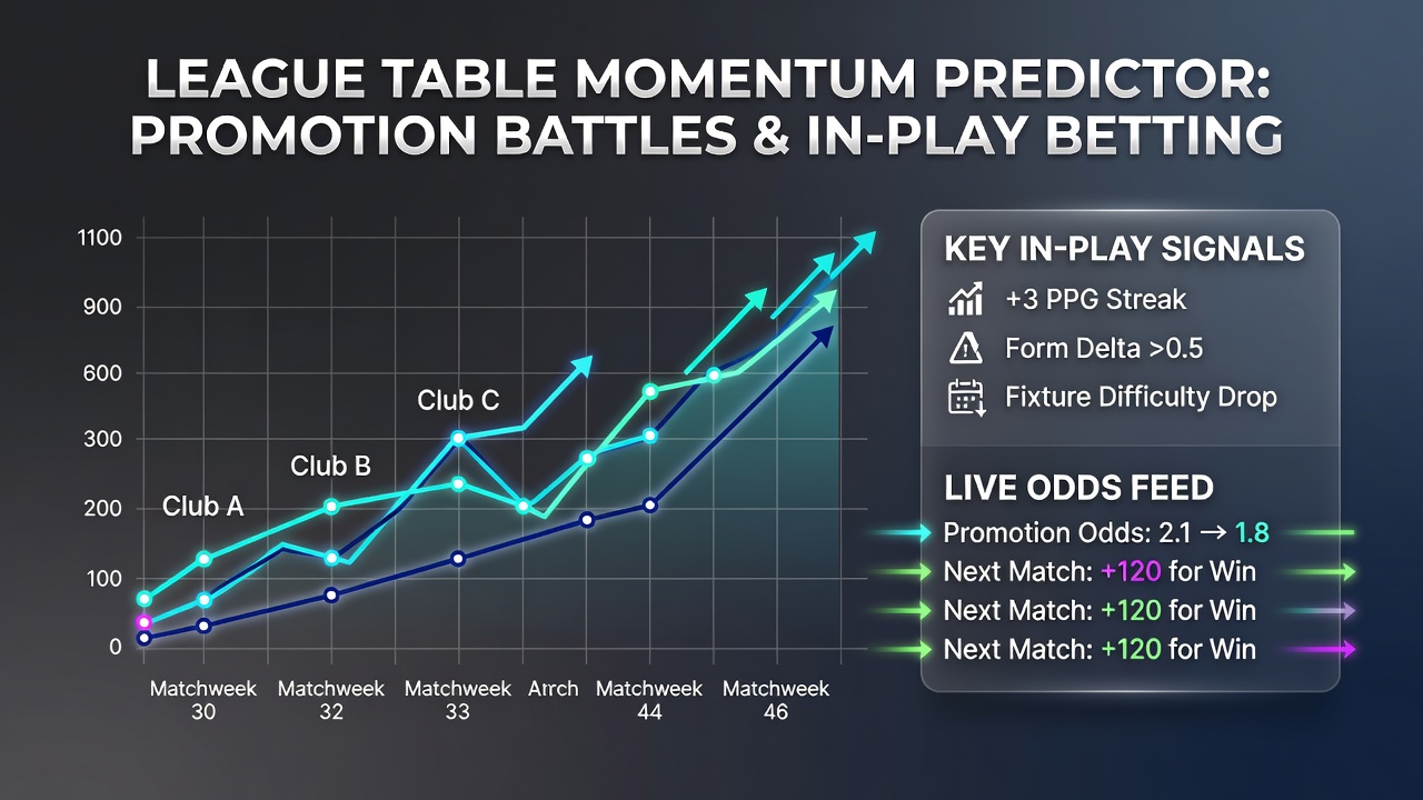 In-play betting interface showing live odds during a promotion match