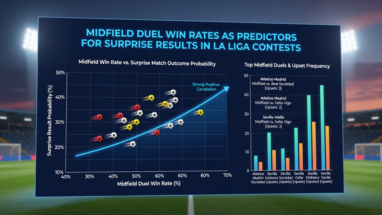 Detailed graphic of La Liga midfield statistics highlighting duel win percentages and their correlation with match results