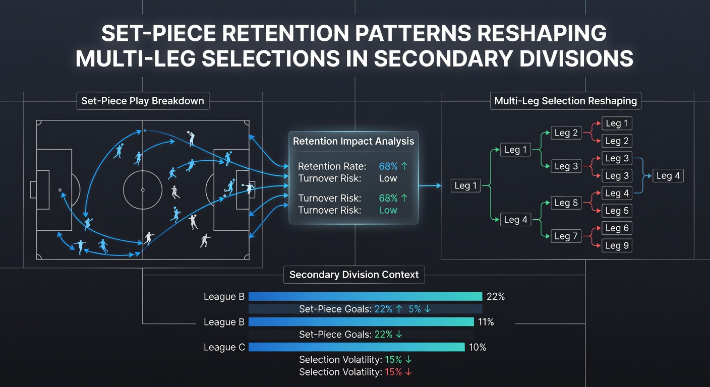 Detailed graphic showing set-piece retention statistics and accumulator bet outcomes across secondary football leagues