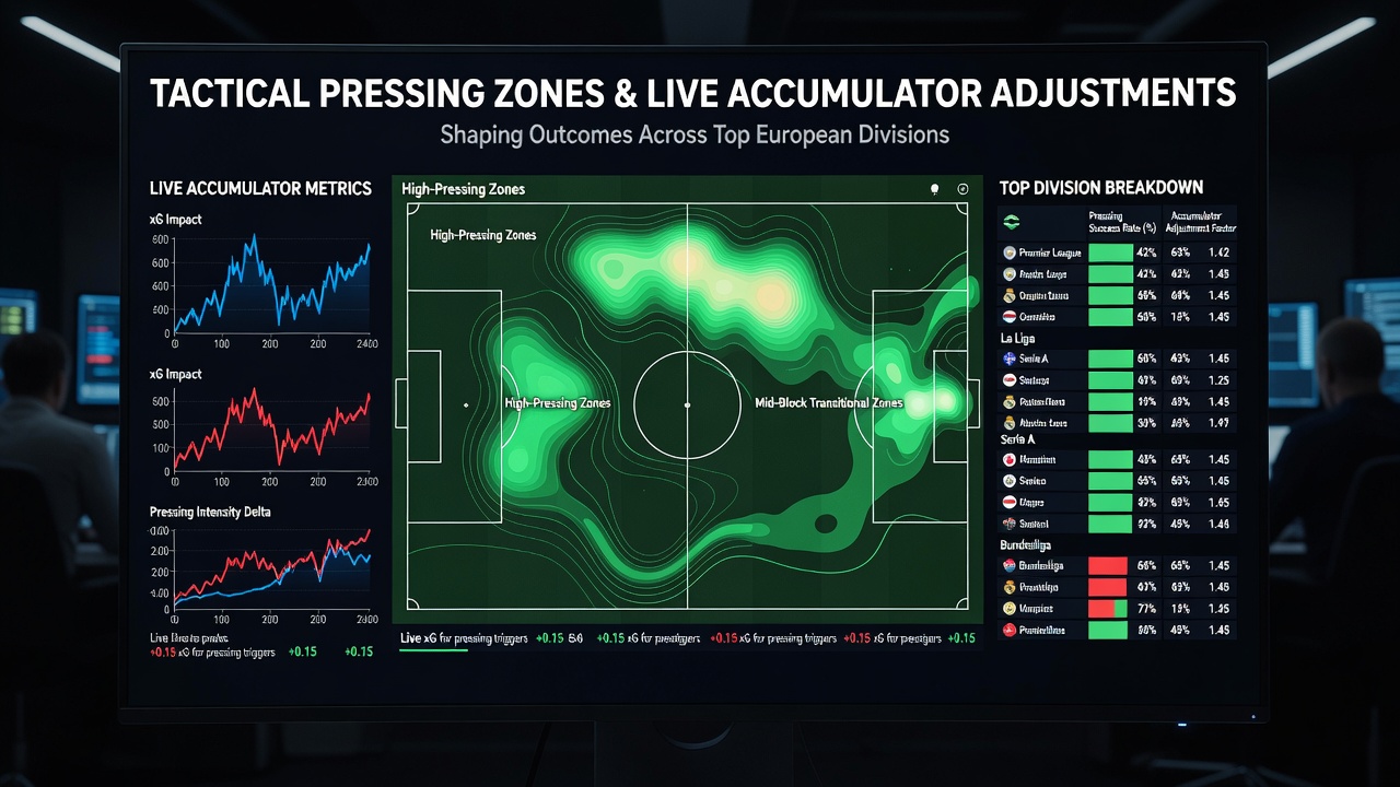 Live betting interface displaying accumulator legs with pressing zone metrics and odds adjustments overlaid